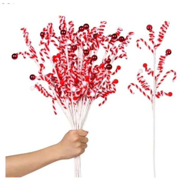 12PCS Christmas Tree Decoration Red/White Christmas Decor Picks NEW - Picture 1 of 6